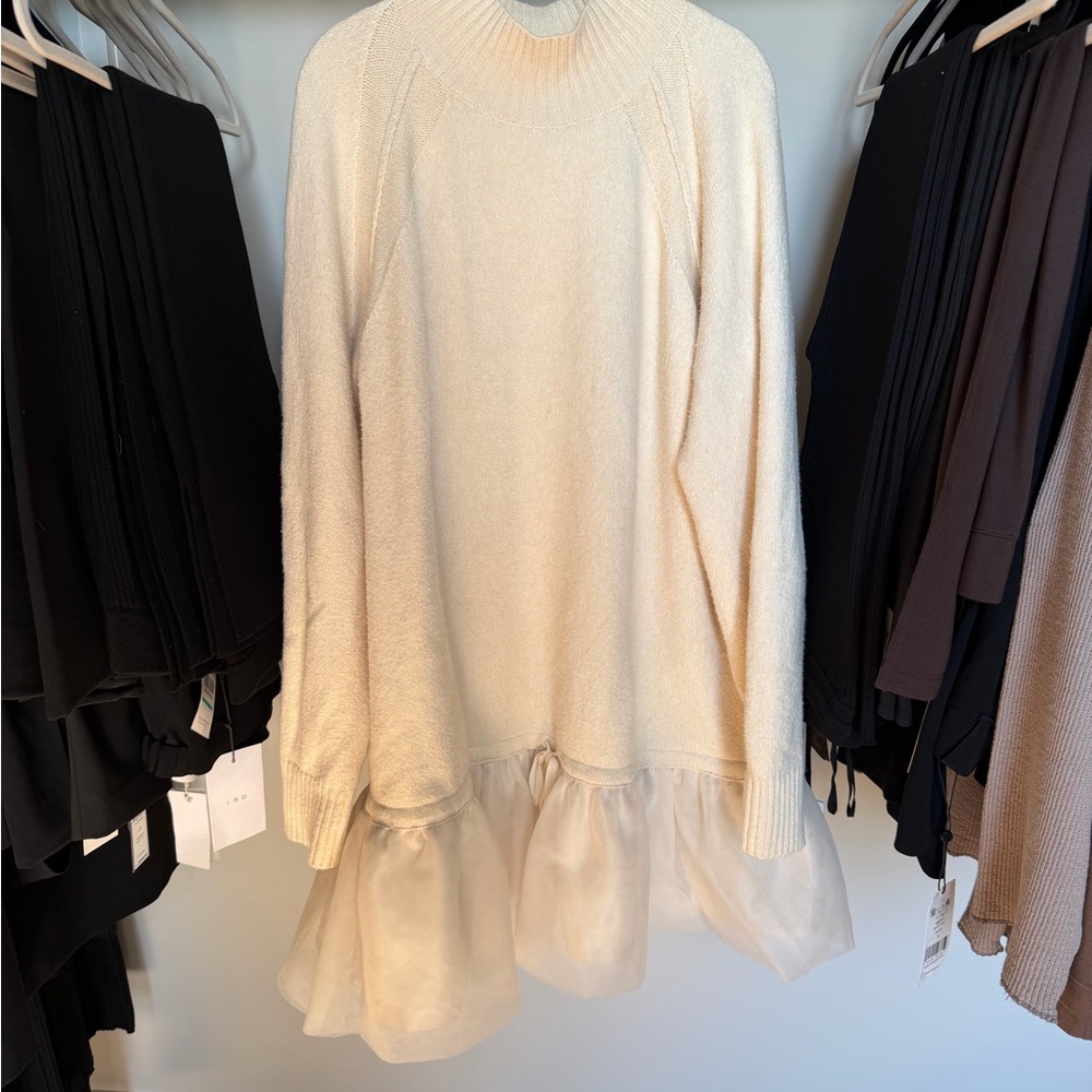 Anthropologie Cream Sweater Dress with Tulle Hem — Large, Gently Worn